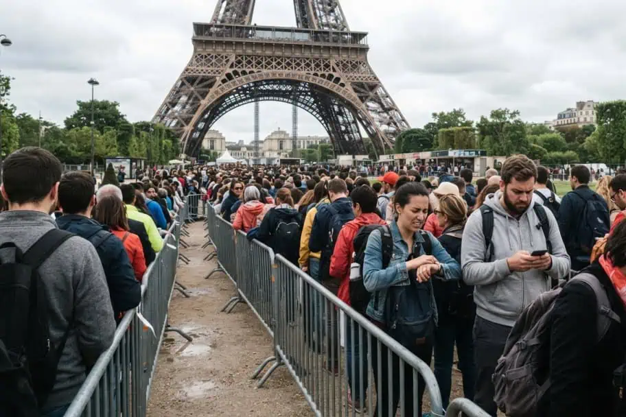 Long Line to see the Eifel Tower Long Line to see the Eifel Tower
