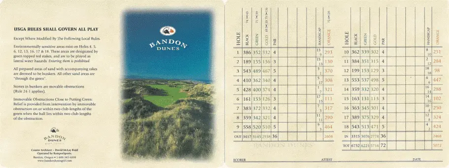 Bandon Dunes Course Review Bandon Dunes Scorecard