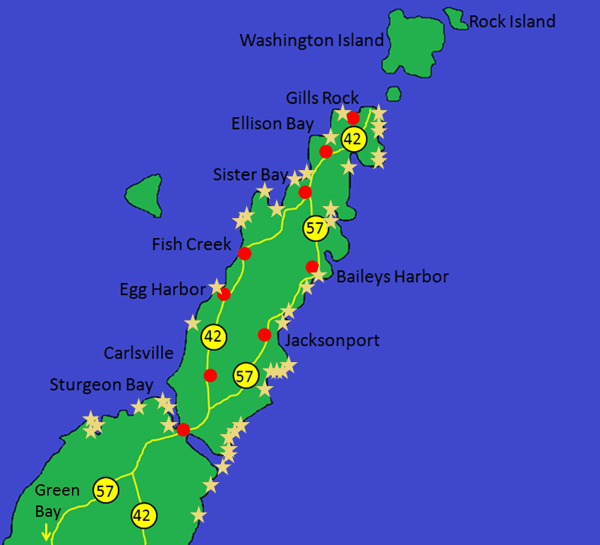 Door County Wisconsin Travel - Beaches Map