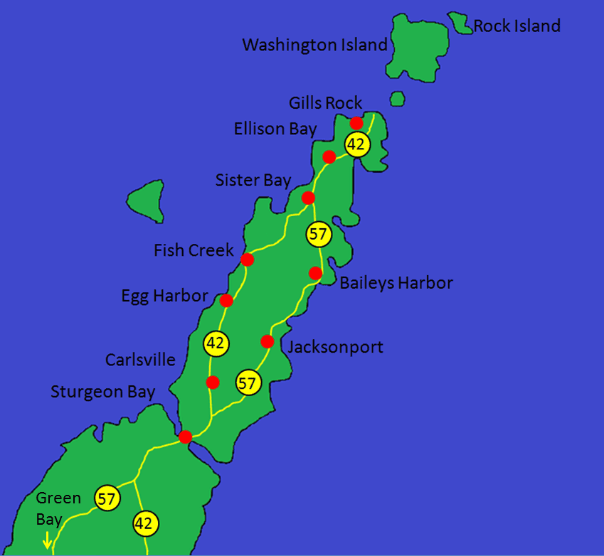 Door County Wisconsin Travel - Cities Map