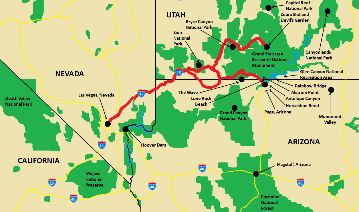 American Southwest Adventure Itinerary Map