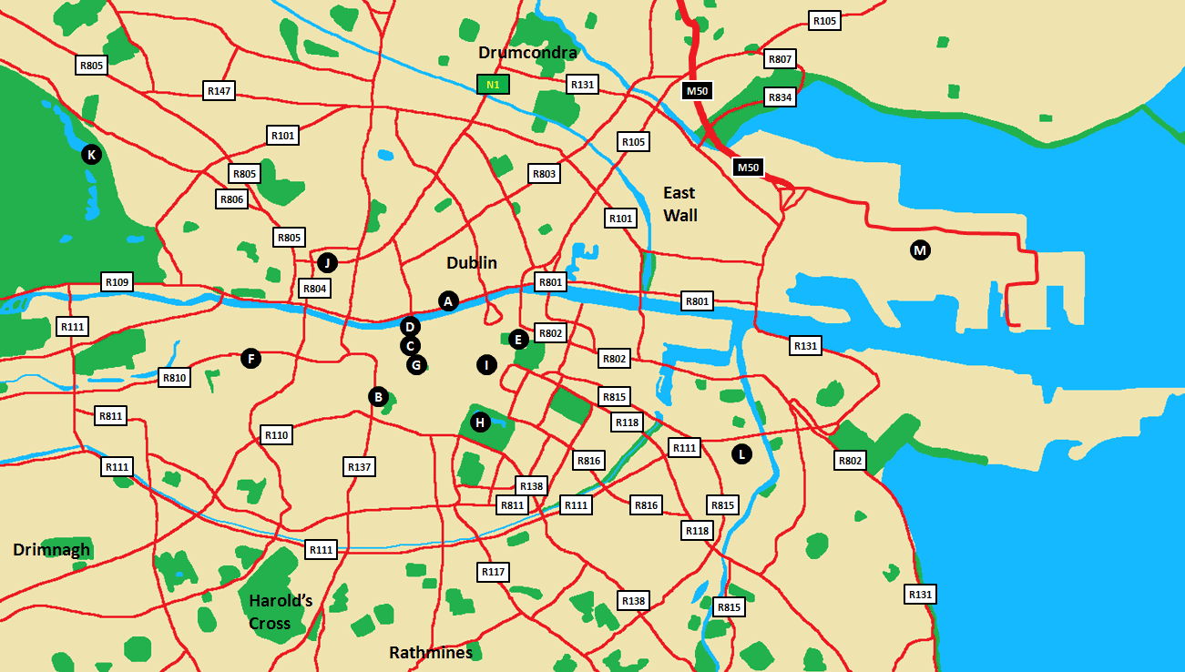 Top Things to See in Dublin, Ireland Map