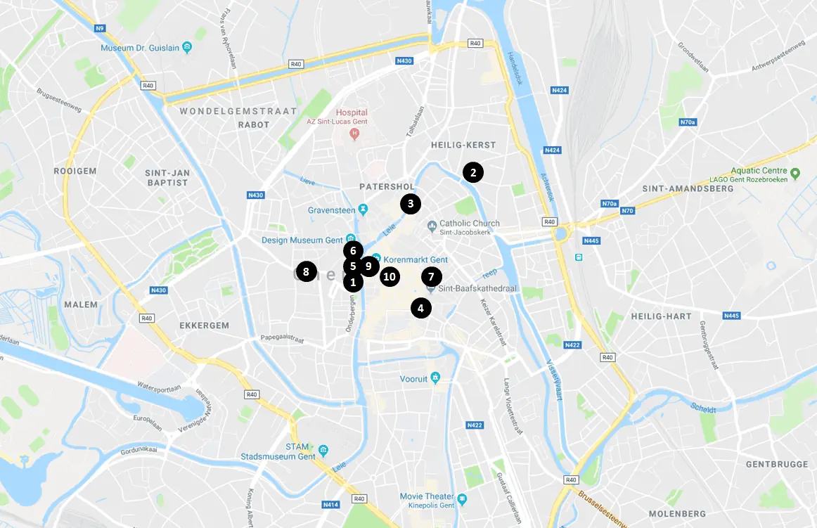 Ghent, Belgium Hotels Map