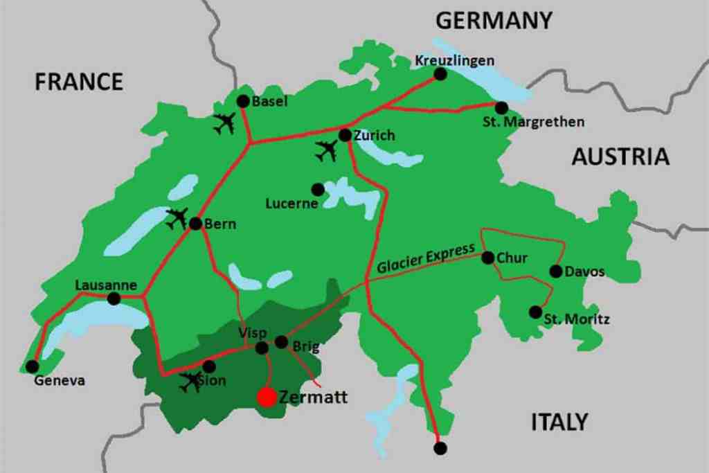 Switzerland Airport Map Switzerland Map