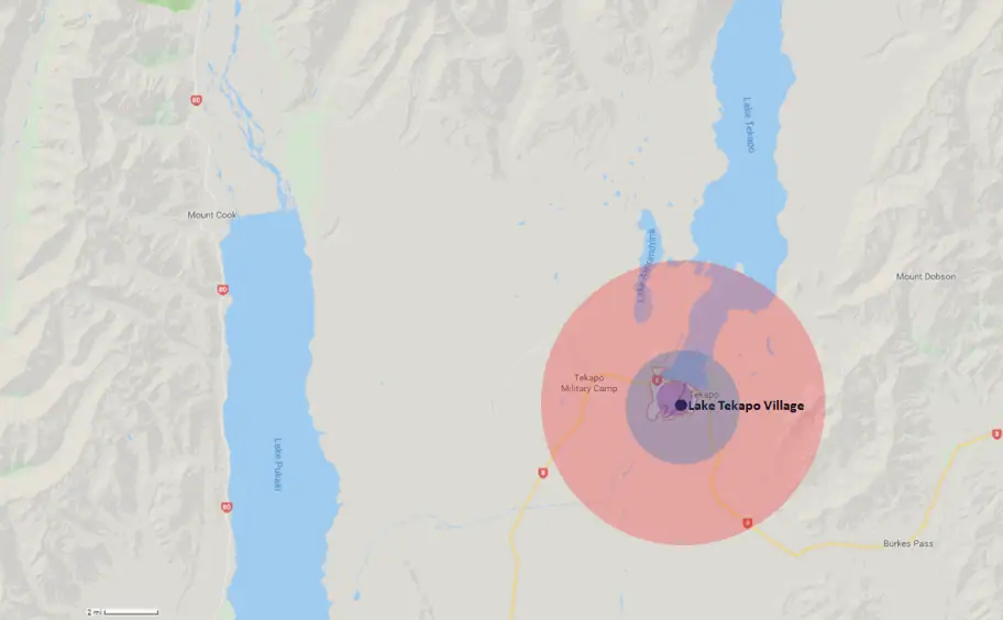 New Zealand Planning - Lake Tekapo Hotel Range Map