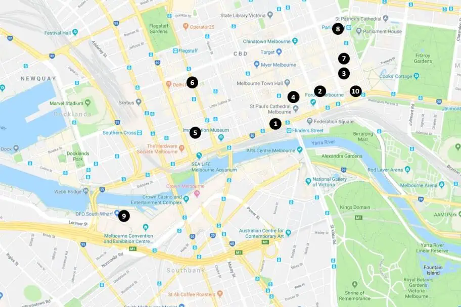 Melbourne Hotels Options Detail Map