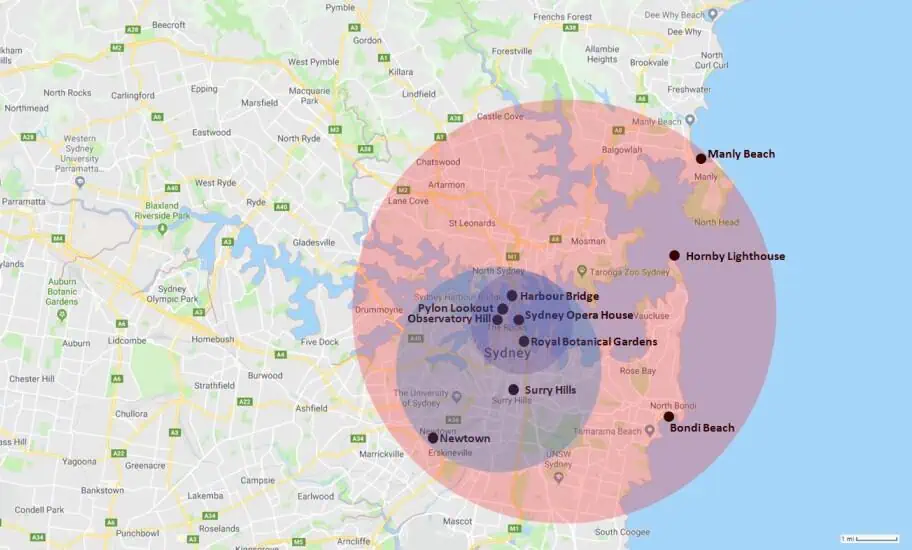 Sydney Hotel Range Map