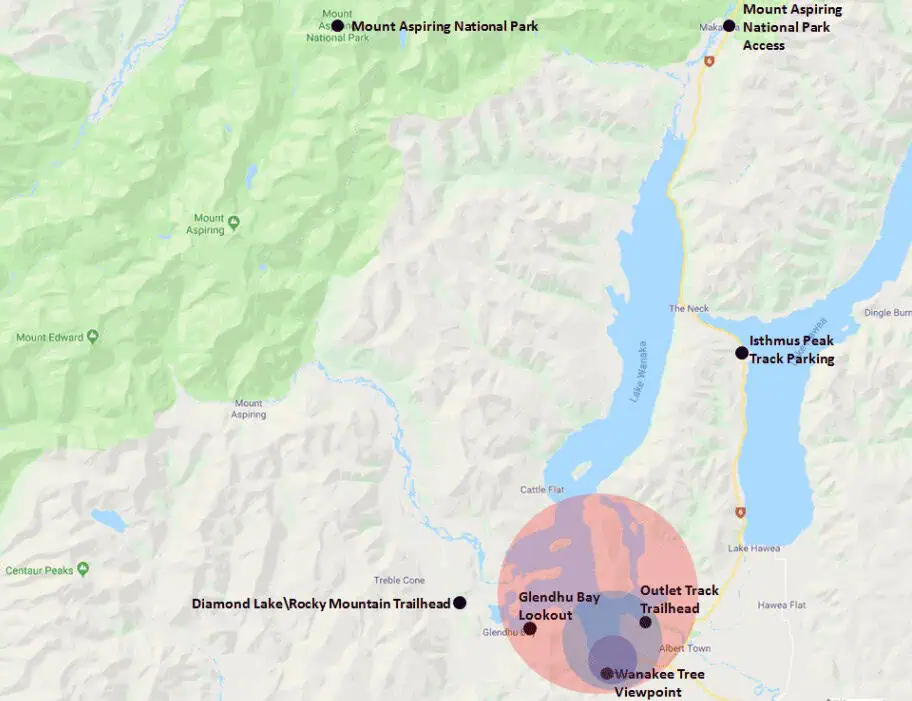 New Zealand Planning - Wanaka Hotel Range Map