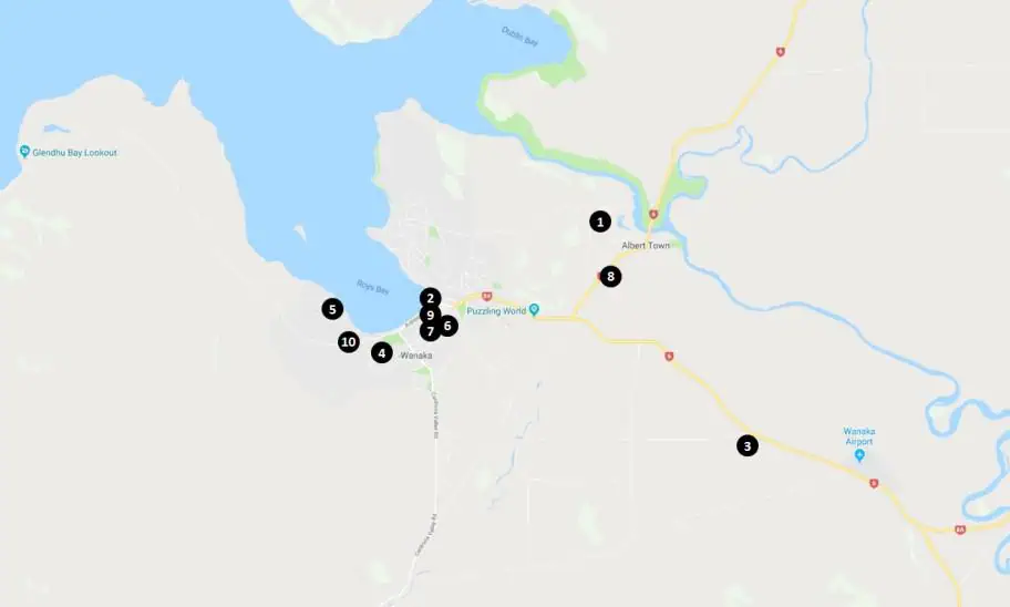 New Zealand Planning - Wanaka Hotels Options Detail Map