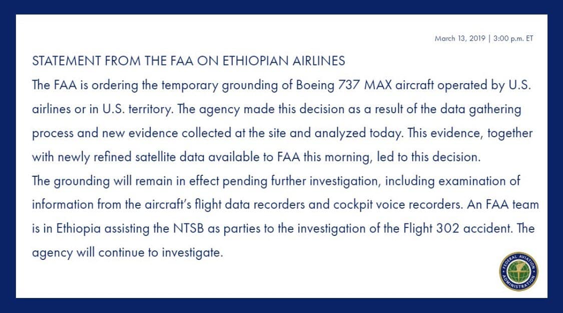 Statement from Ethiopian Airlines Statement from Ethiopian Airlines on Boeing 737 Max Airplane