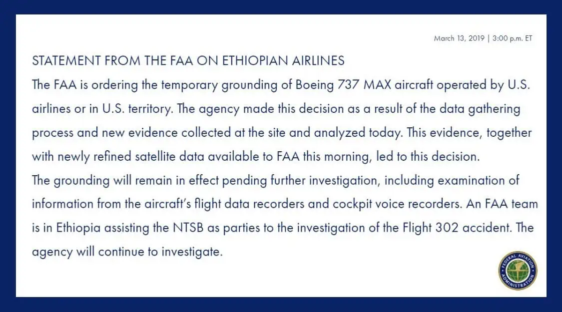 Statement from Ethiopian Airlines on Boeing 737 Max Airplane