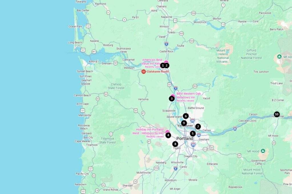 Mount St. Helens Hotels Map Mount St. Helens Hotels Map
