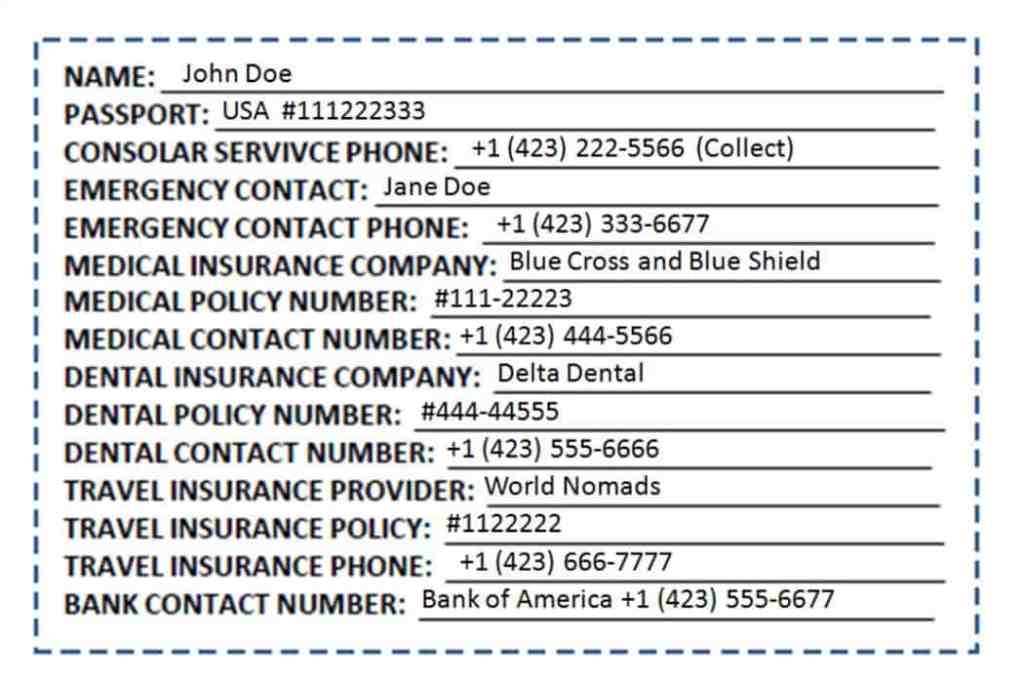 Emergency Contact Info Card