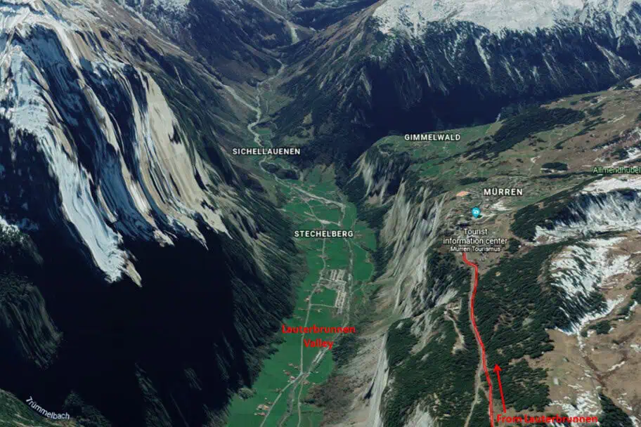 Lauterbrunnen to Murren Map Lauterbrunnen to Murren Map