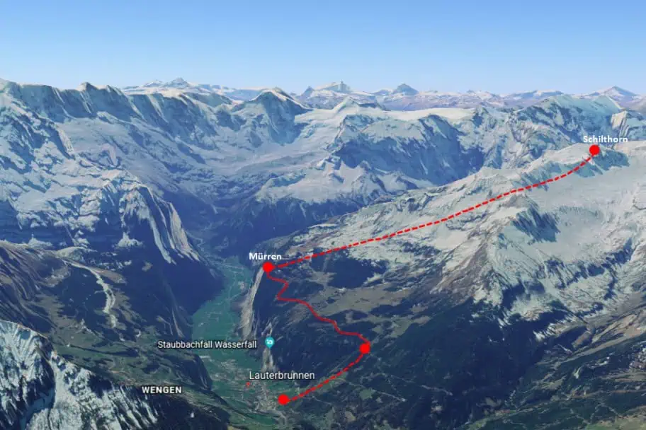 Lauterbrunnen to Schilthorn Map Lauterbrunnen to Schilthorn Map