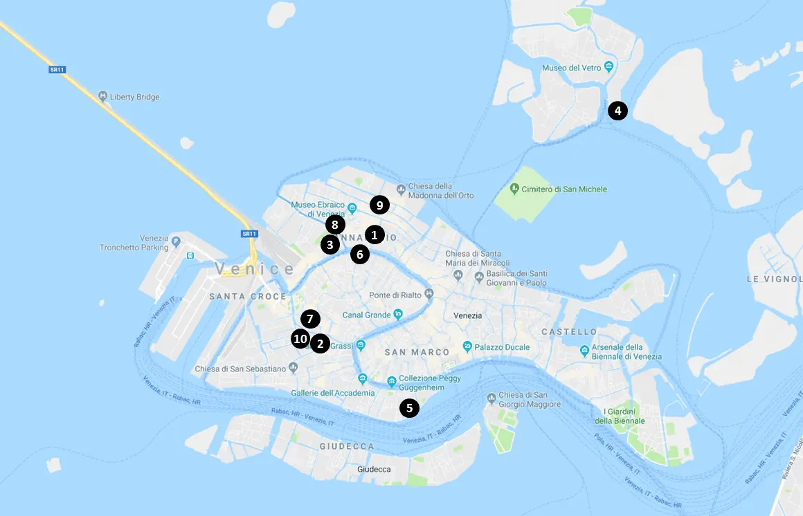 Venice travel guide - Venice Hotels Map