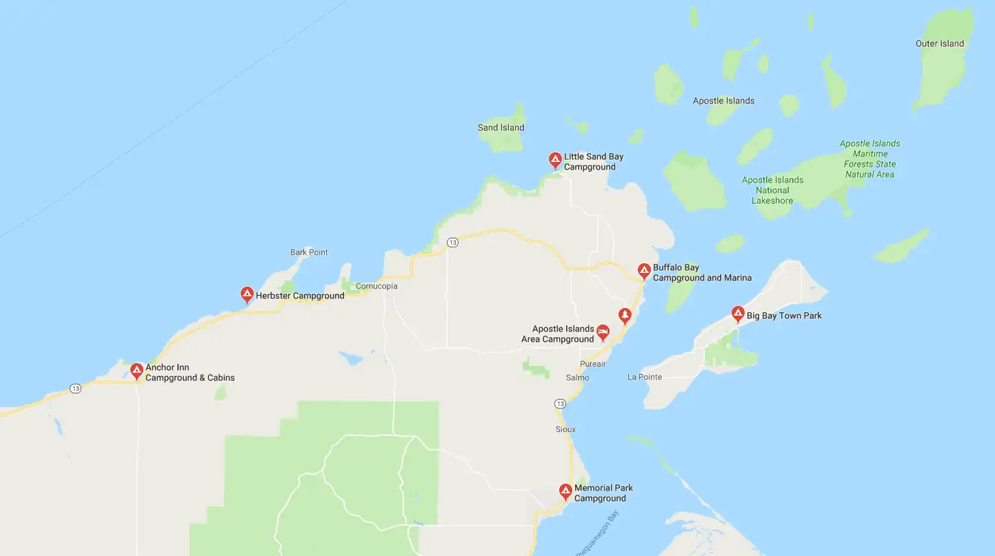 Apostle Islands Campgrounds Map