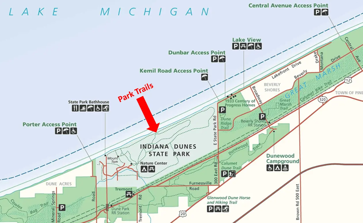 Indiana Dunes State Park Hiking Trails Map