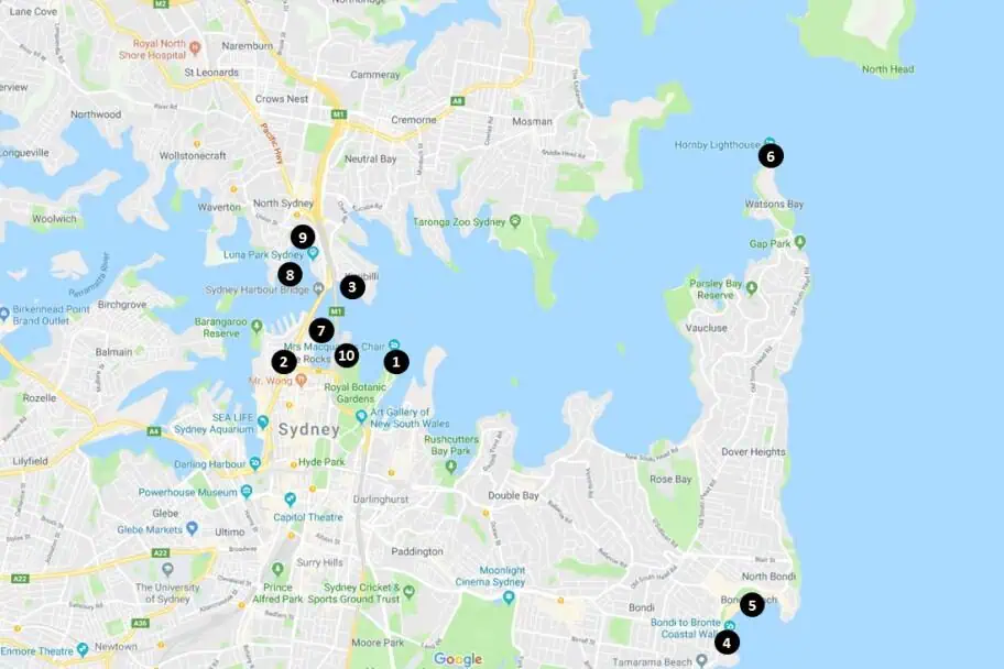 Photography Planning for Sydney - Sydney Photography Locations Map