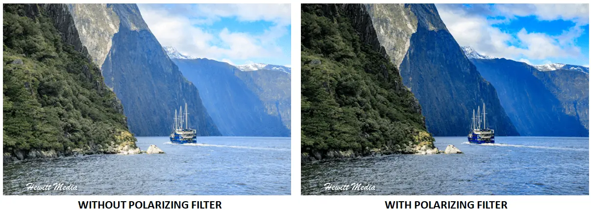 Milford Sound Photos with and Without Polarizing Filter