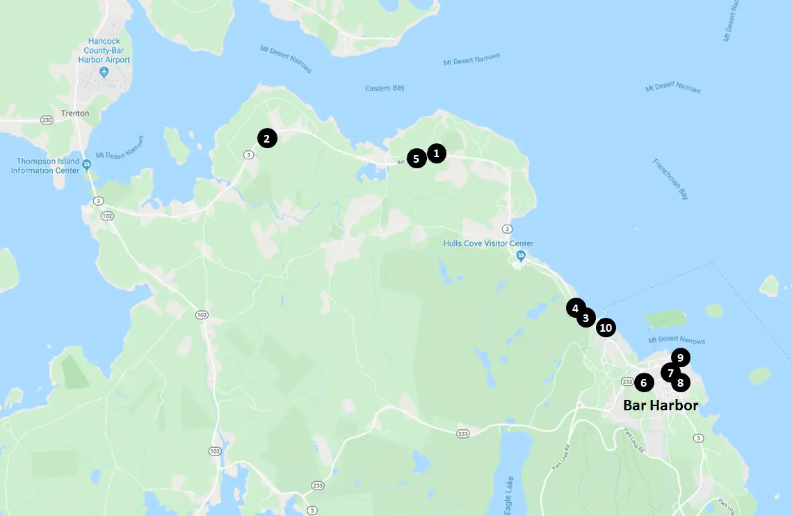 Bar Harbor Hotels Map Acadia National Park Hotels Map