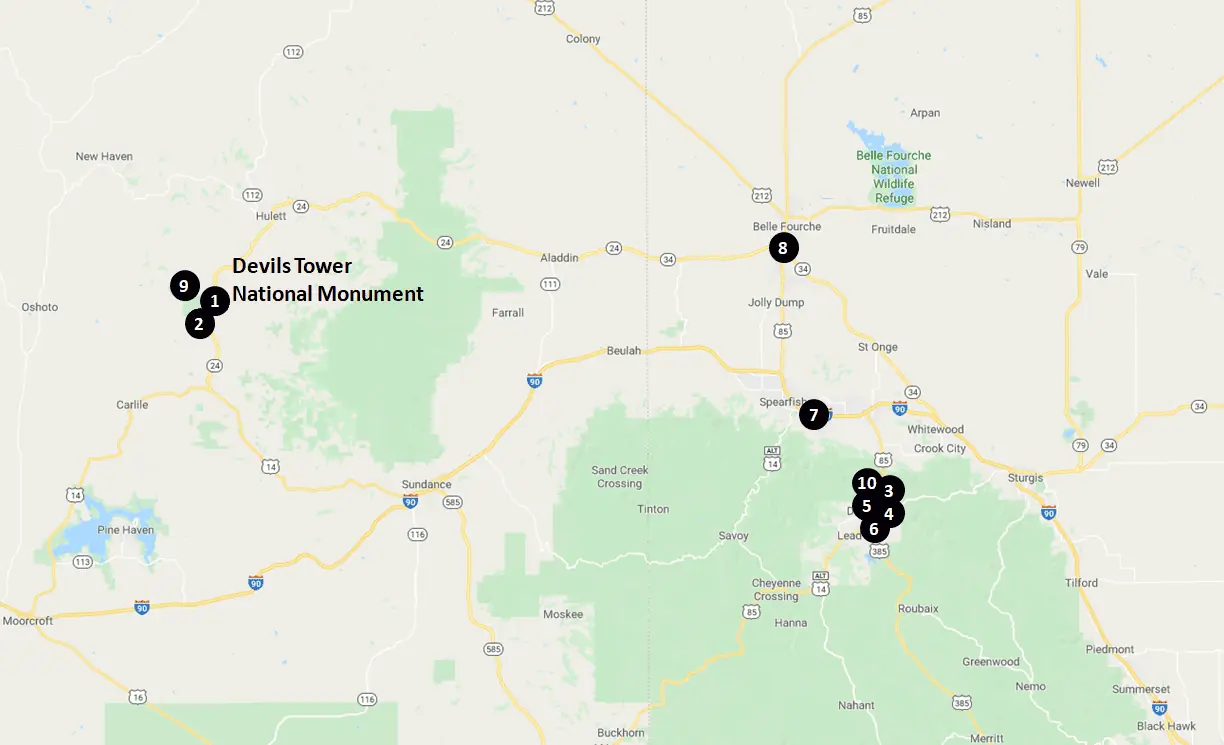 Devils Tower National Monument Guide - Devils Tower Accommodations Map