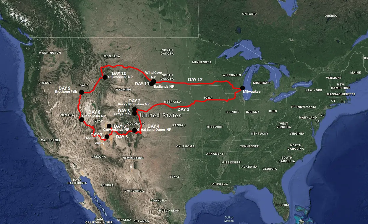 Summer Trip to National Parks - Summer Parks Road Trip Map