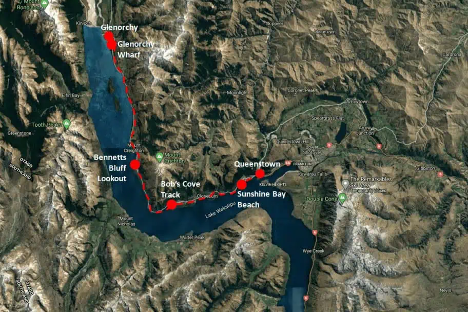 Queenstown New Zealand travel guide - Drive From Queenstown to Glenorchy Map