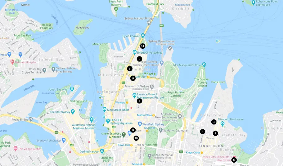 Sydney, Australia Hotels and Hostels Map