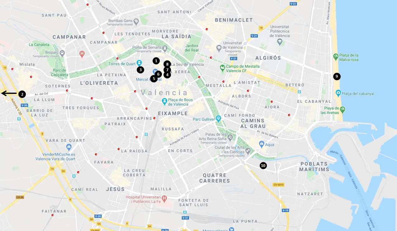 Top Things to See and Do in Valencia Spain Map