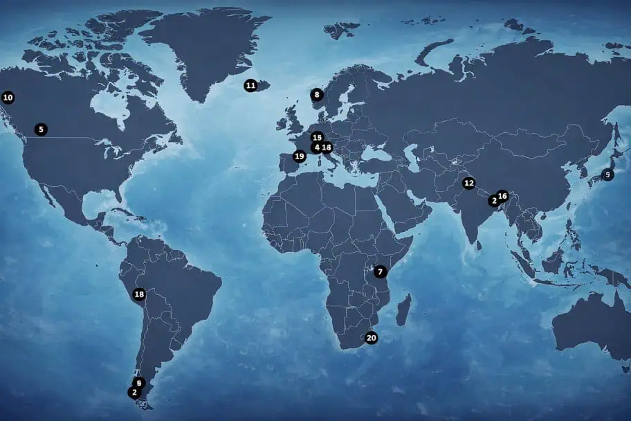 The World's Top Mountain Travel Destinations Map