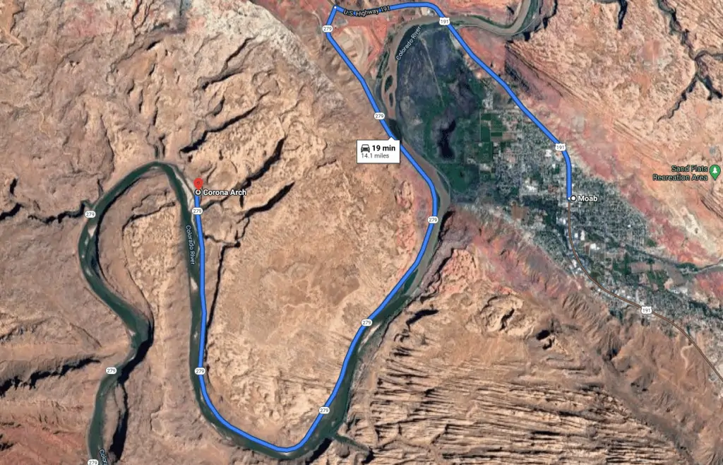 Getting to the Corona Arch Trailhead Map