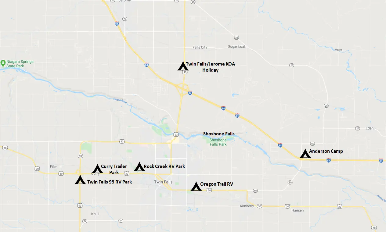 Shoshone Falls Campgrounds Map Shoshone Falls Guide - Campgrounds Map