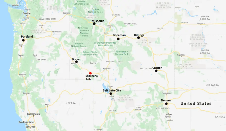 Shoshone Falls Guide Region Map Shoshone Falls Guide Region Map