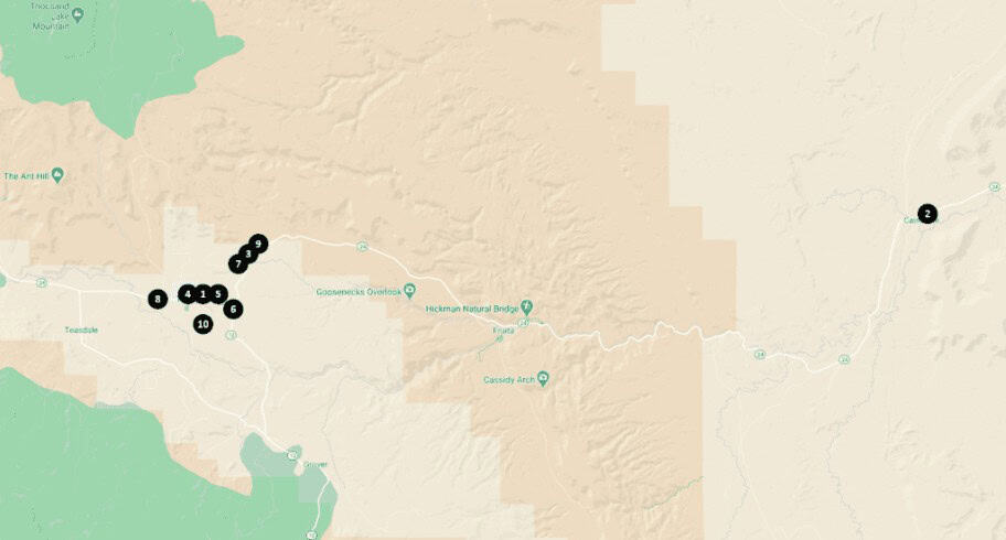 Capitol Reef National Park Area Hotels and Motels Map