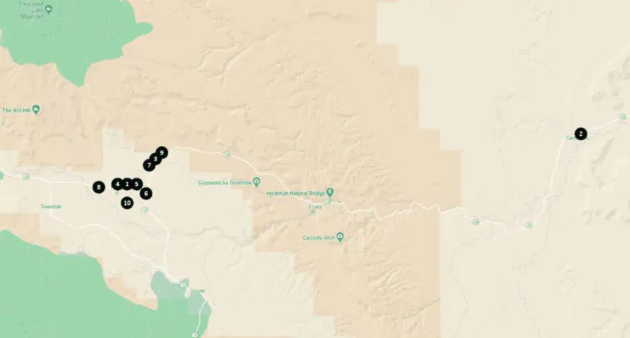 Capitol Reef National Park Area Hotels and Motels Map