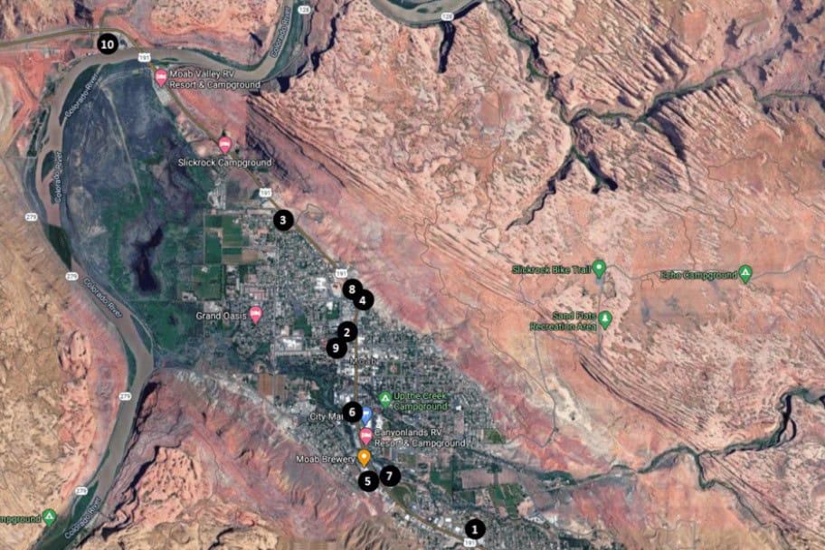 Moab, Utah Recommended Hotels and Motels Map