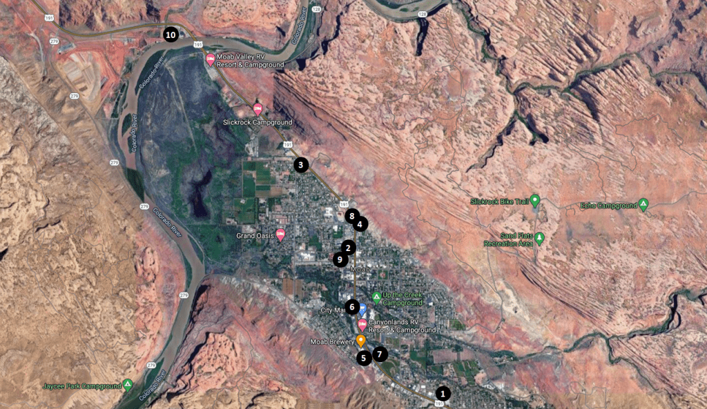 Moab, Utah Recommended Hotels and Motels Map