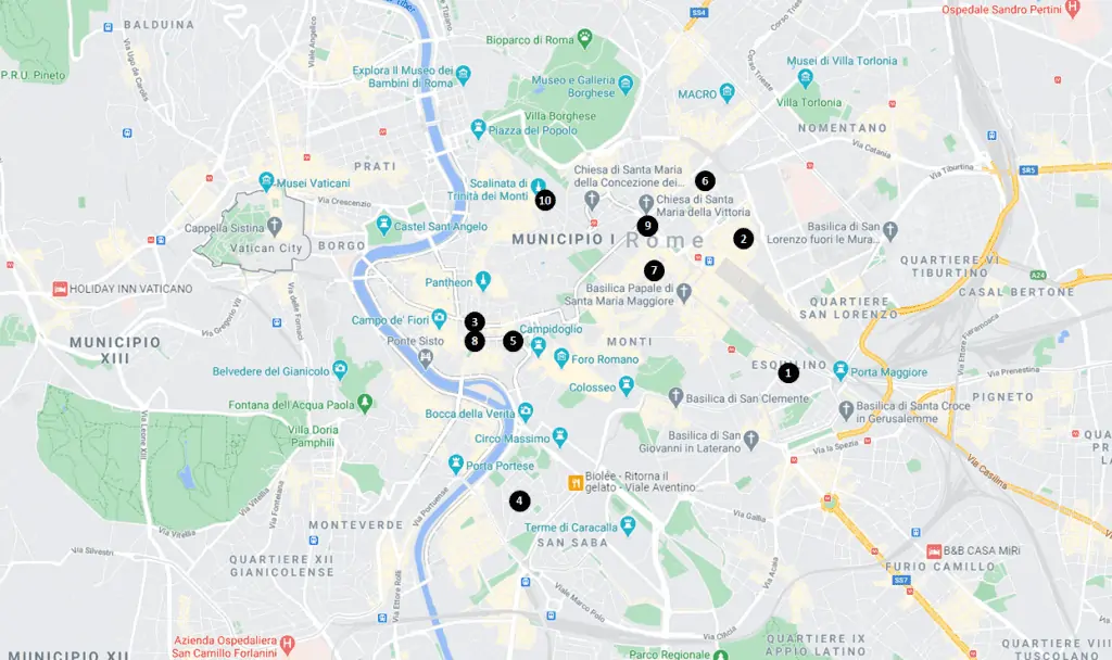 Recommended Hotels and Hostels in Rome, Italy Map