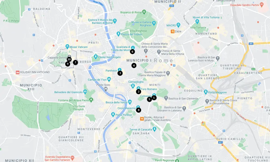 Top Things to See and Do in Rome, Italy Map