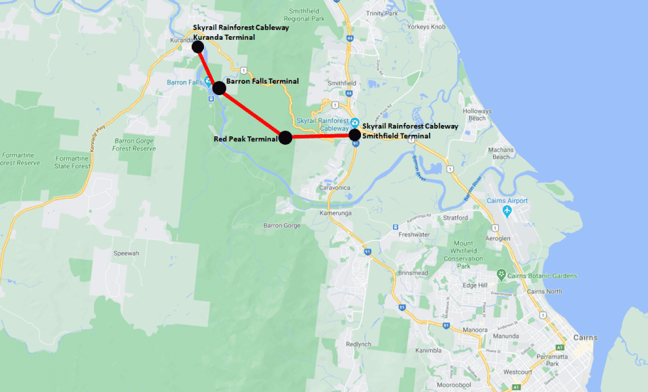 Australia Kuranda Skyrail Rainforest Cableway Map