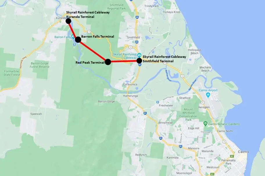 Australia Kuranda Skyrail Rainforest Cableway Map