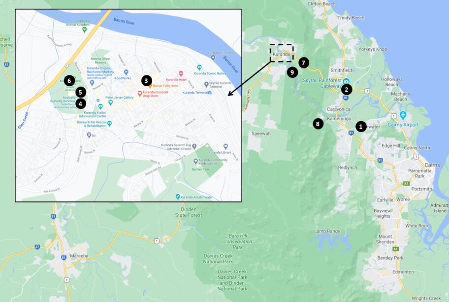 Top Things to See and Do in the Kuranda Rainforest Map Top Things to See and Do in the Kuranda Rainforest Map