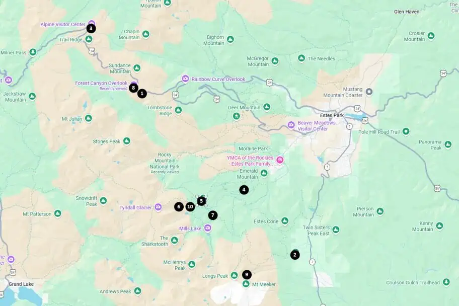 Top Things to See and Do in Rocky Mountain National Park Map