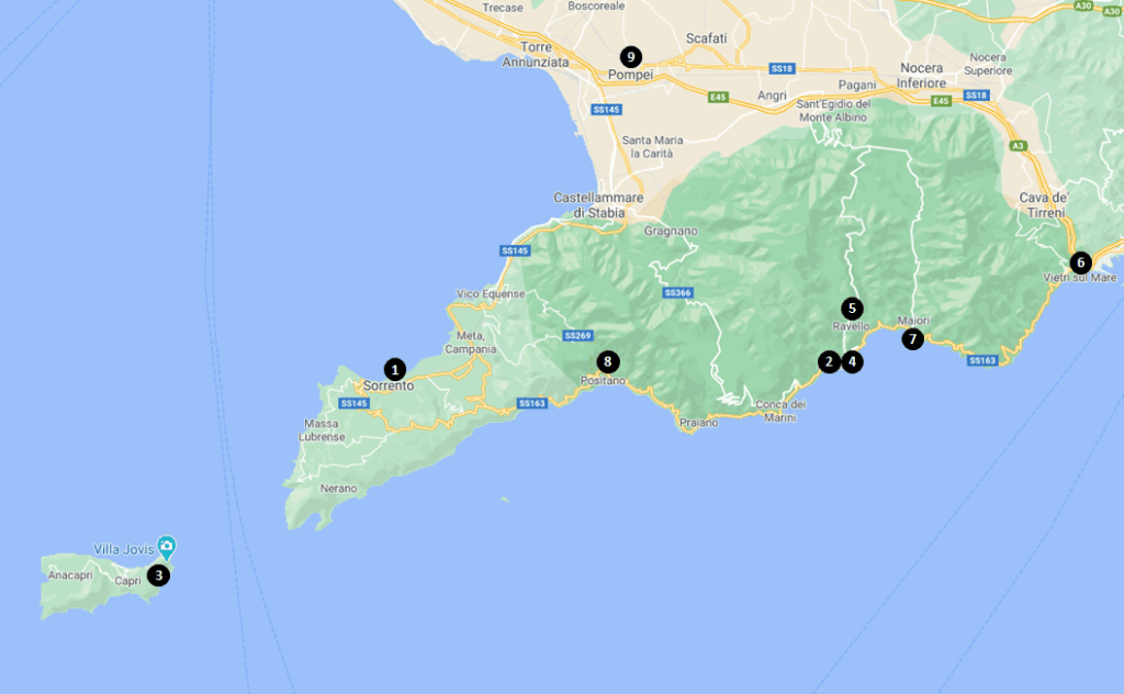 Top Things to See and Do on the Amalfi Coast Map