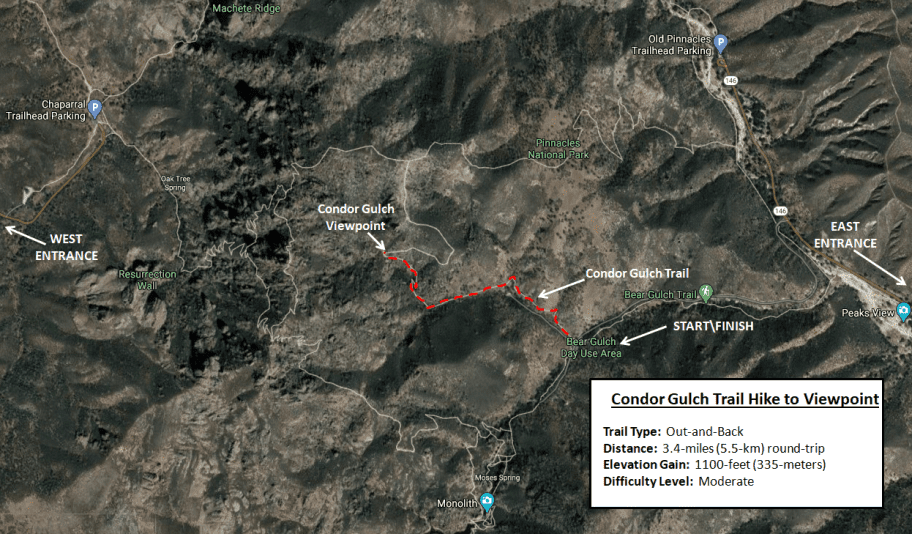 Pinnacles National Park - Condor Gulch Overlook Hike Map