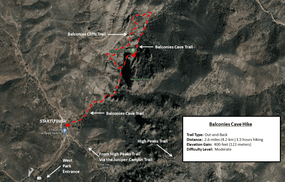 Pinnacles National Park - Balconies Cave Trail Map