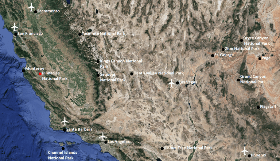 Pinnacles National Park Area Attractions Map