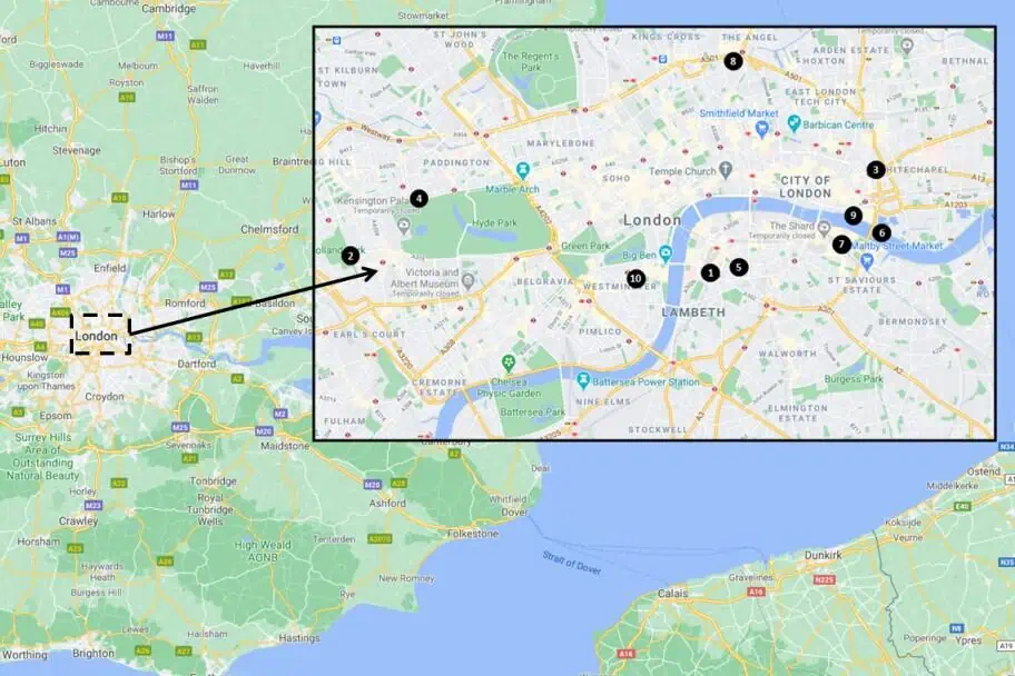 London travel guide - Hotels and Hostels Map