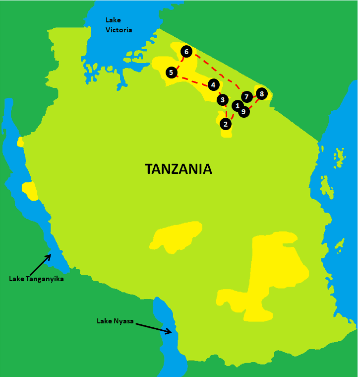 Tanzania Safari Itinerary Map
